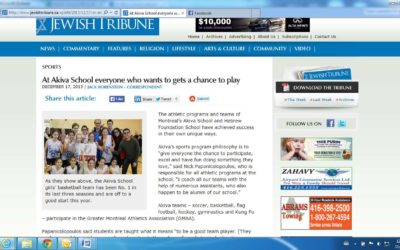 Akiva Athletics in the Jewish Tribune