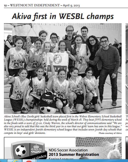 Akiva Blue Devils in The Westmount Independent