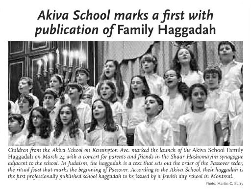 Akiva School Family Haggadah launch in ‘The Westmount Independent’