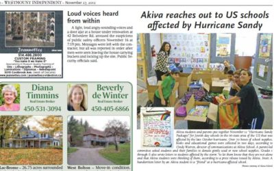 Akiva Hurricane Sandy efforts featured in The Westmount Independent