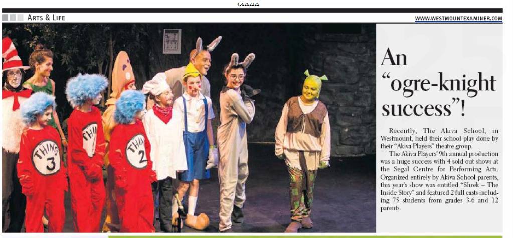 Akiva Players – Shrek – The Inside Story in the Westmount Examiner