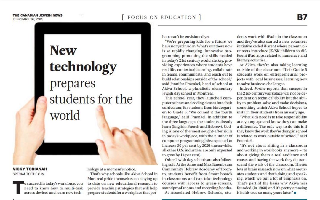 Preparing students for the world – Akiva School in the Canadian Jewish News