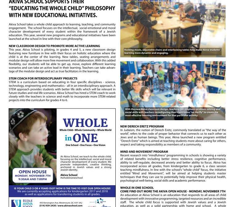 Akiva School Featured in the Westmount Independent