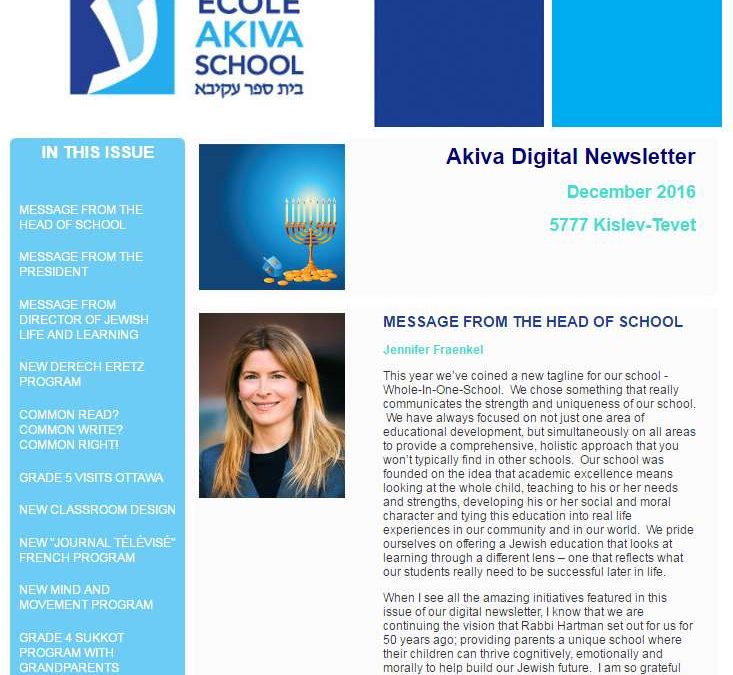 Akiva Digital Newsletter – December 2016